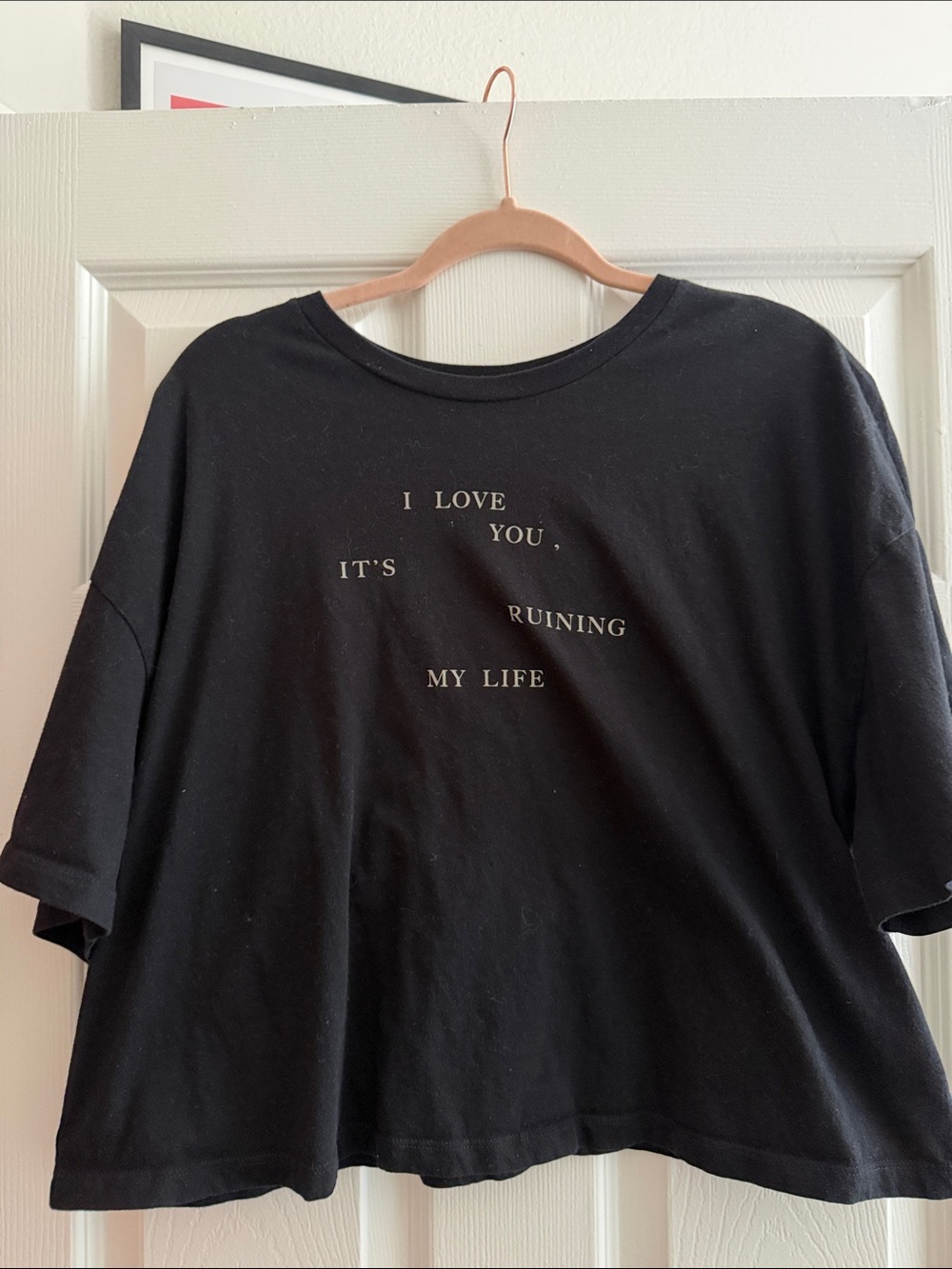 Taylor Swift Black Cropped Graphic Tee - I Love You Text